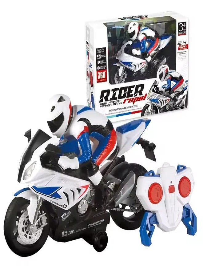 NVF دراجة نارية NVF RC للحركات البهلوانية | دراجة تحكم عن بعد بتردد 2.4 جيجاهرتز مع دوران 360 درجة وسباق عالي السرعة | لعبة دراجة نارية قابلة لإعادة الشحن للأطفال | دراجة تحكم عن بعد بيضاء/زرقاء هدية للأولاد - Image 1